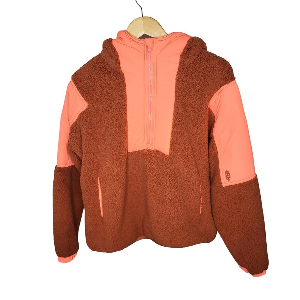 Free People Lead the Pack Pullover Fleece Gorpcore Jacket Neon Coral Orange XS